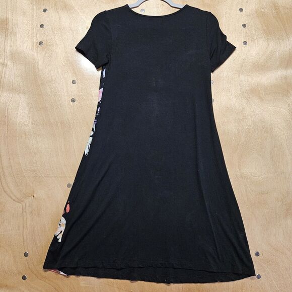 Desigual Women's black short-sleeved straight cut dress artsy floral print X-Sm - Picture 3 of 7
